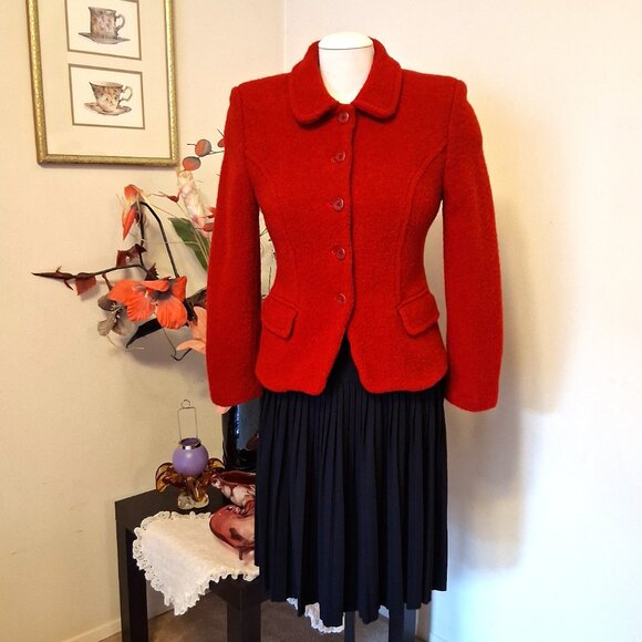 Vintage Jones New York Red Wool Lined Blazer Jacket Size 2 or 4 - Picture 6 of 10